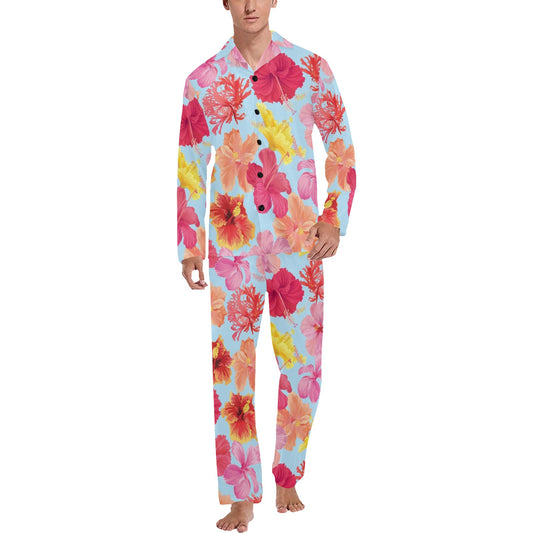 Hibiscus Pattern Print Design HB020 Men's Long Pajama Set