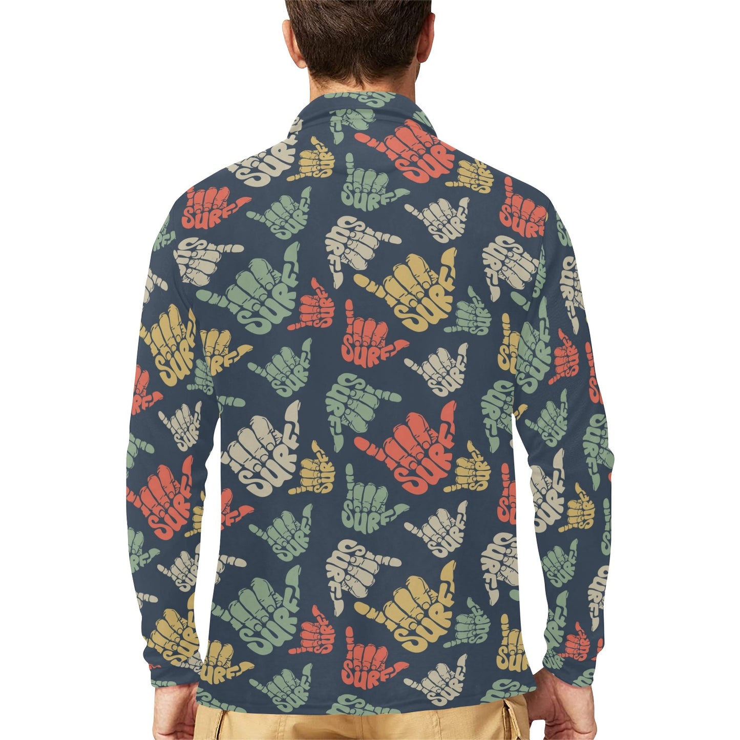 Surf Hand sign Long Sleeve Polo Shirt For Men's