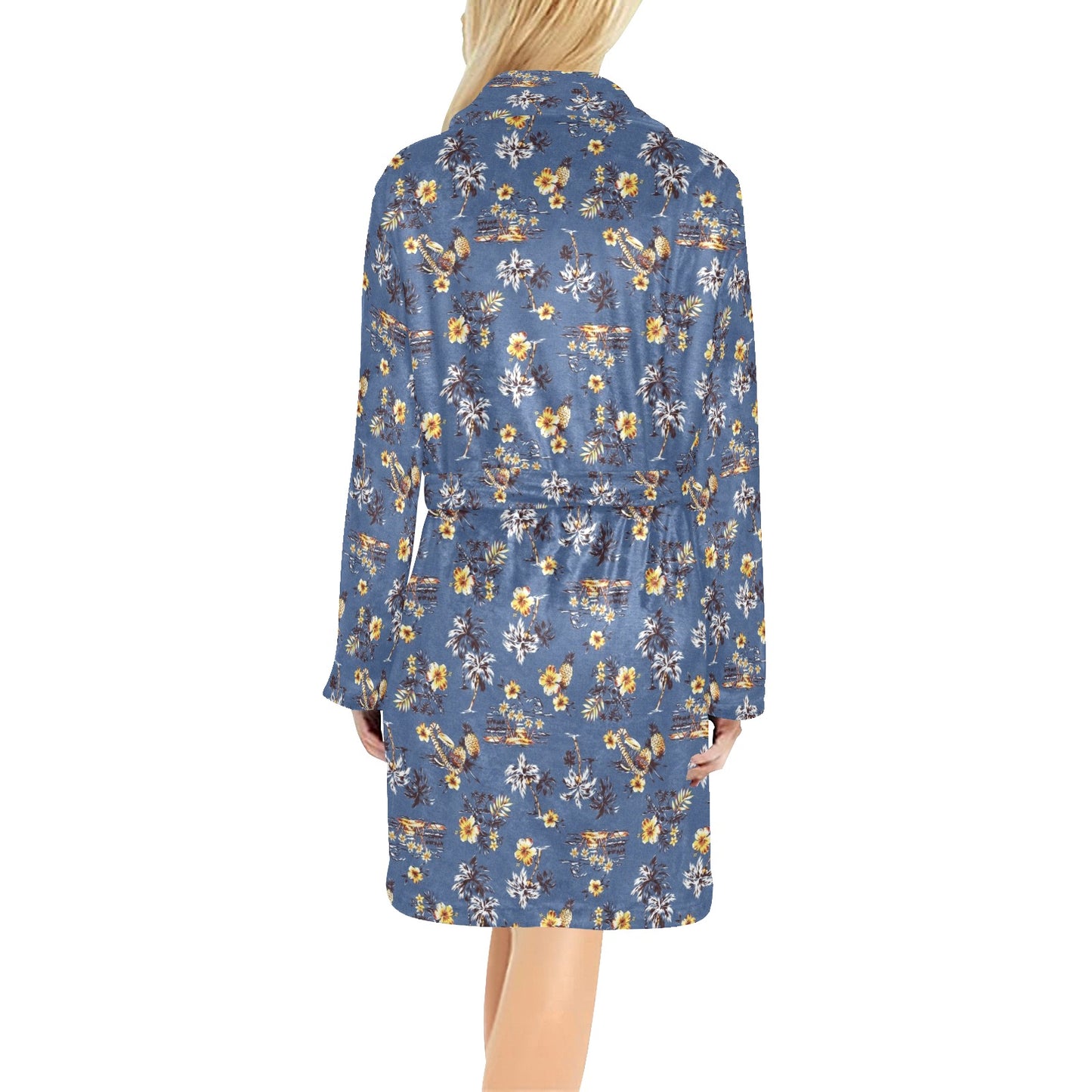 Hawaiian Flower Blue Print Women's Fleece Robe