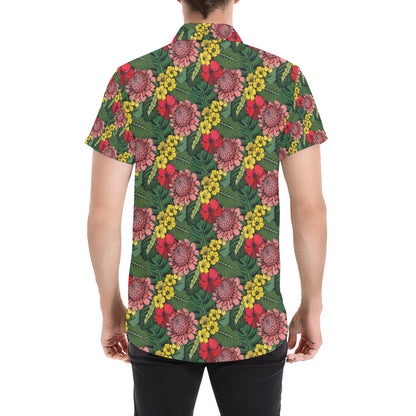 Summer Floral Print Design LKS305 Men Short Sleeve Button Up Shirt