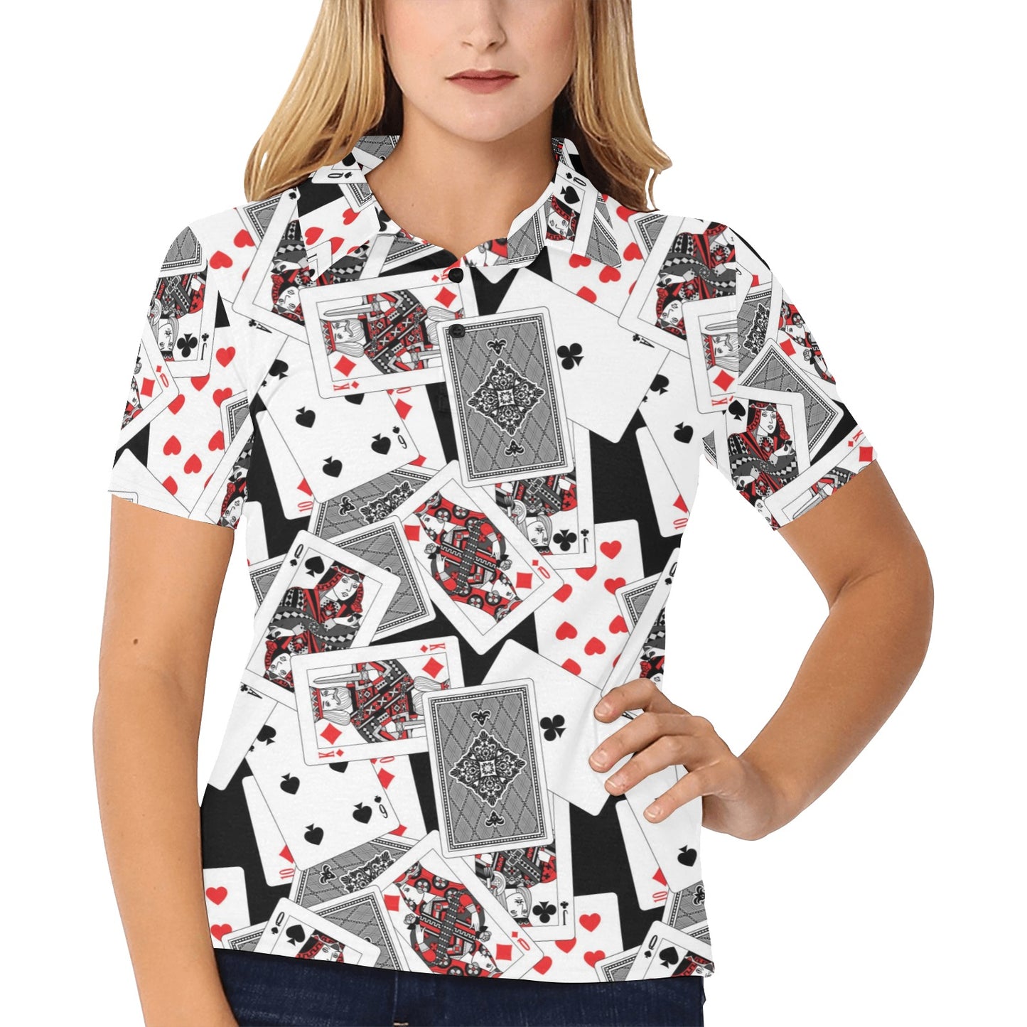 Poker Cards Pattern Print Design A04 Women's Polo Shirt