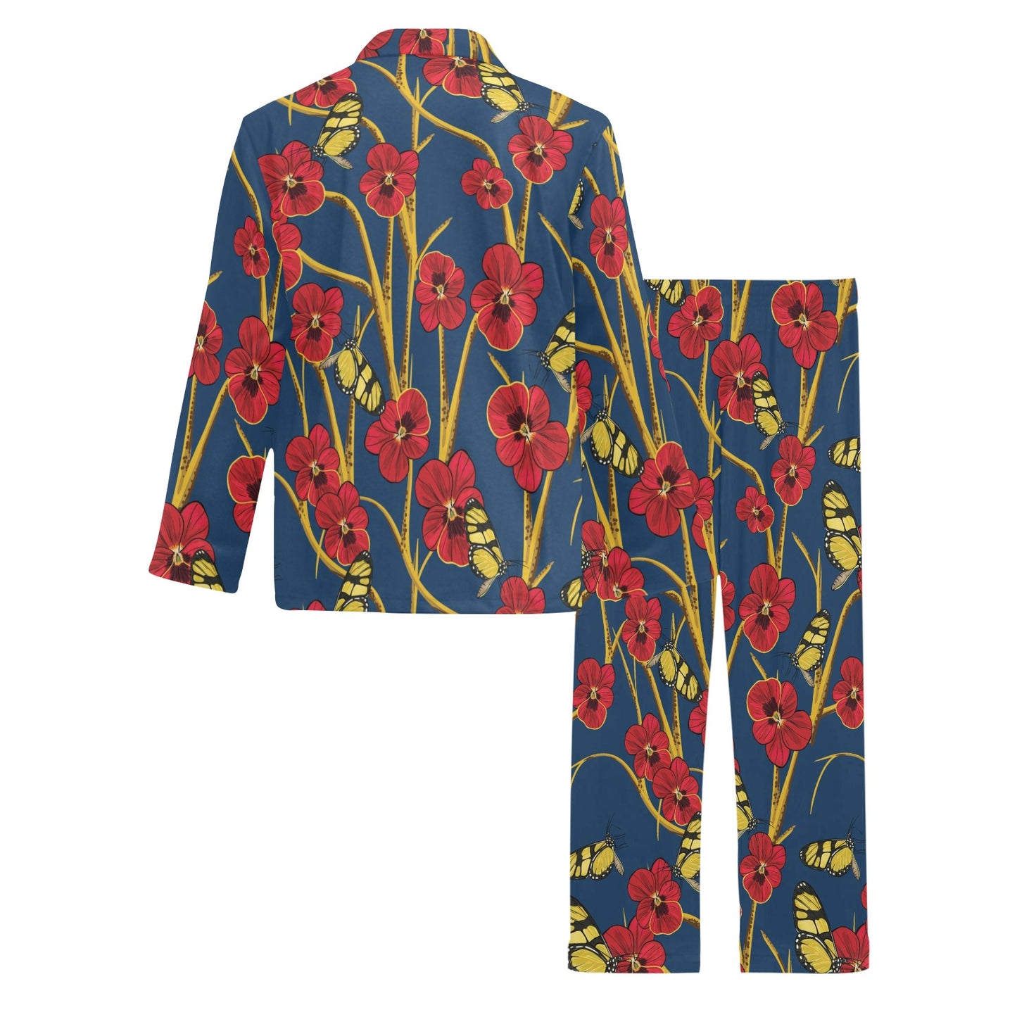 Pansy Pattern Print Design A01 Men's Long Pajama Set