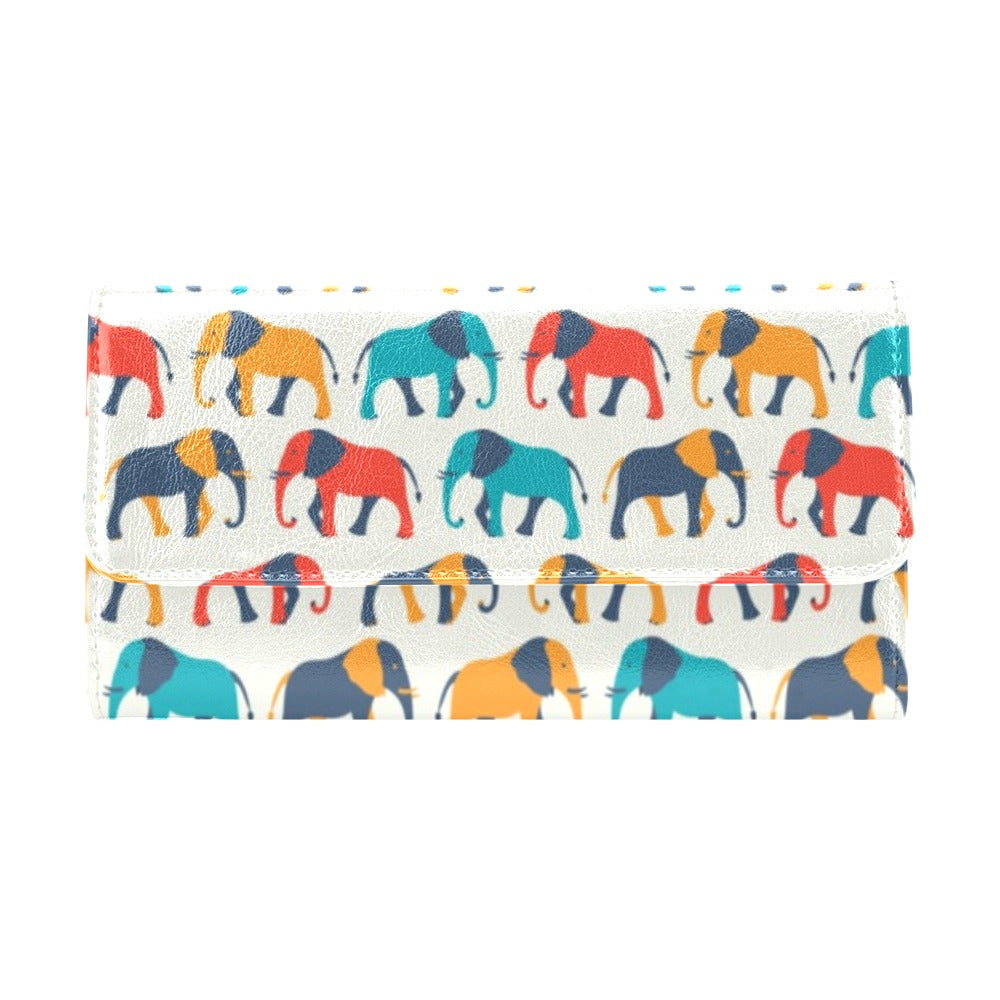 Elephant Colorful Print Pattern Women's Trifold Wallet