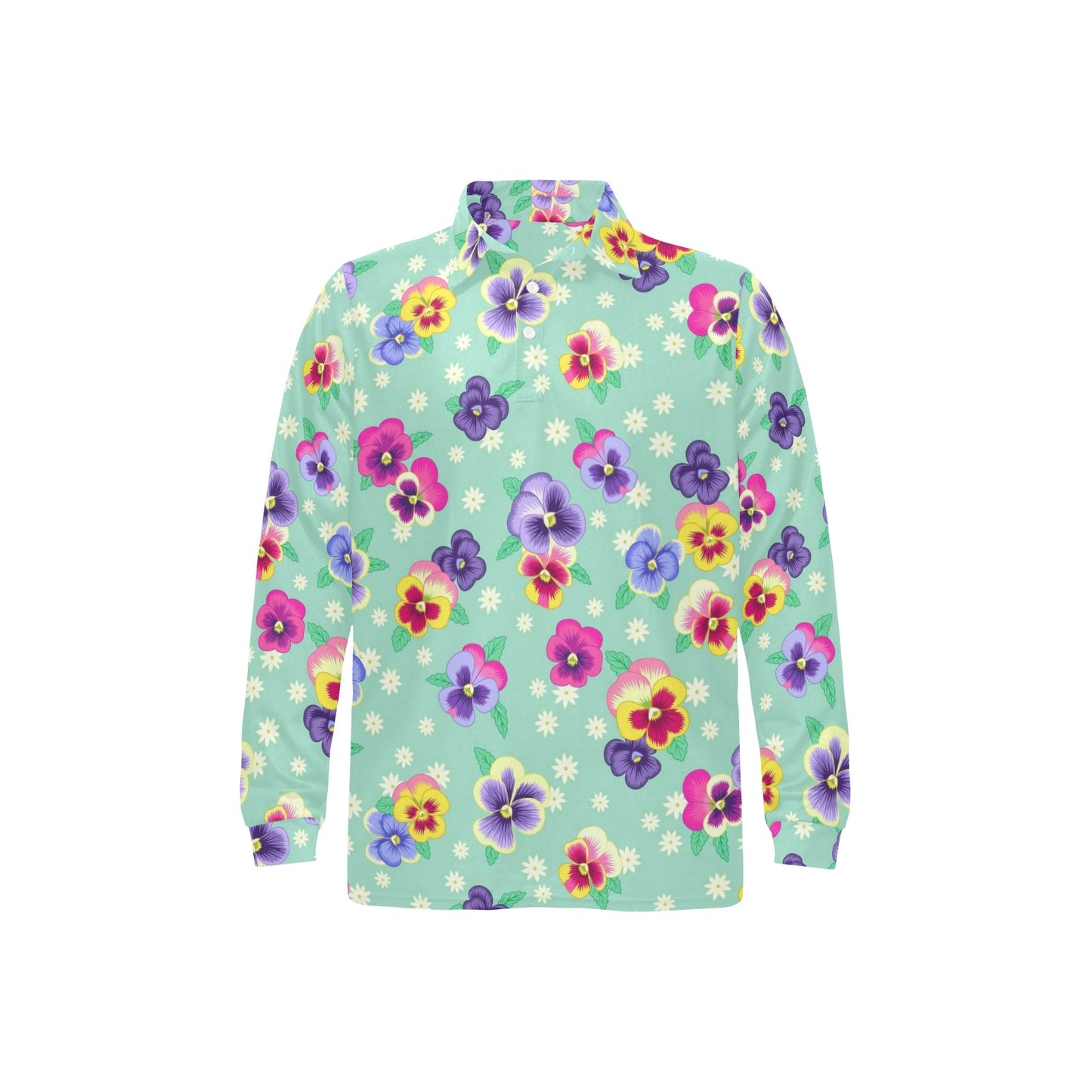 Pansy Pattern Print Design PS08 Long Sleeve Polo Shirt For Men's