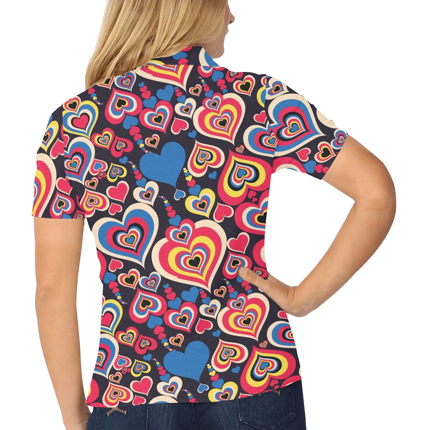 Heart Pattern Print Design HE08 Women's Polo Shirt