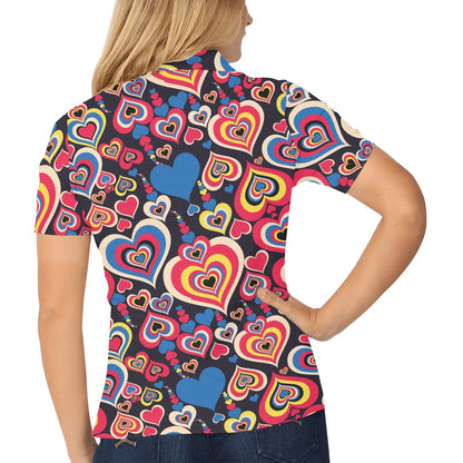 Heart Pattern Print Design HE08 Women's Polo Shirt