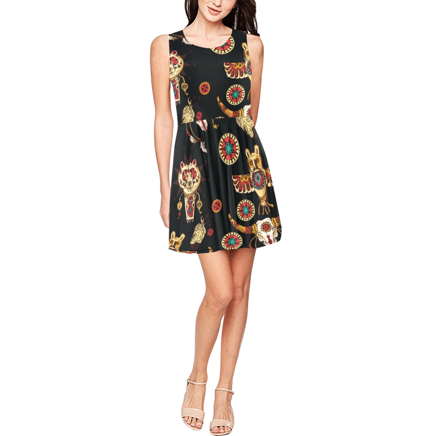 Native American Symbol Pattern Sleeveless Dress
