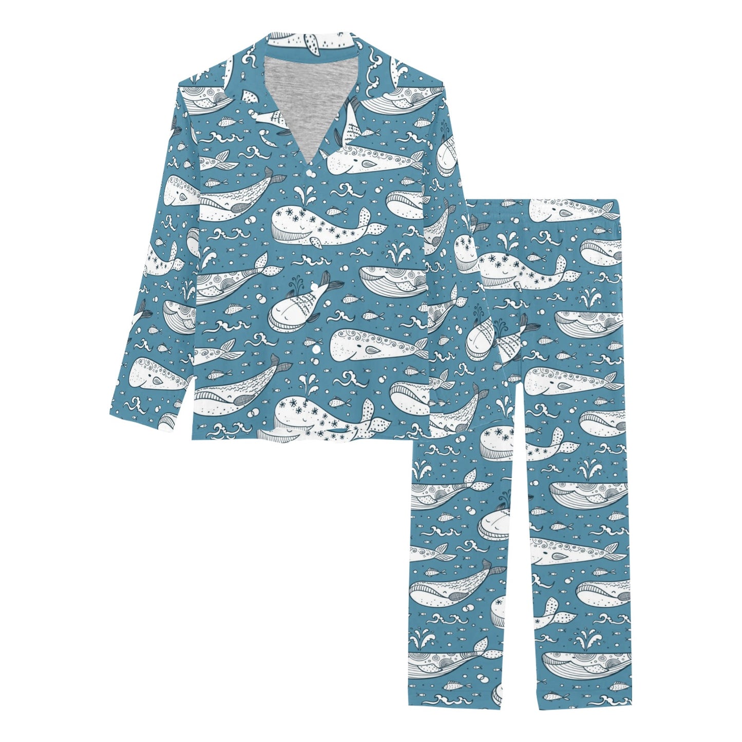 Humpback Whale Pattern Print Design 03 Women's Long Pajama Set