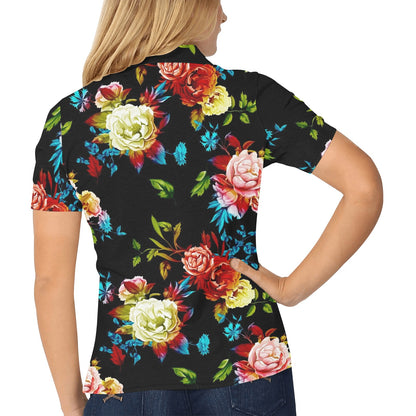 Peony Pattern Print Design PE07 Women's Polo Shirt