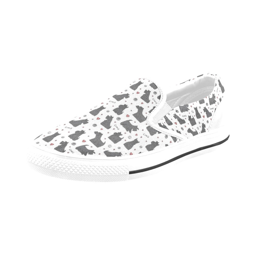 Scottish Terriers Print Design LKS3015 White Slip Ons Canvas Women's Shoes