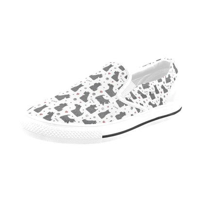 Scottish Terriers Print Design LKS3015 White Slip Ons Canvas Women's Shoes