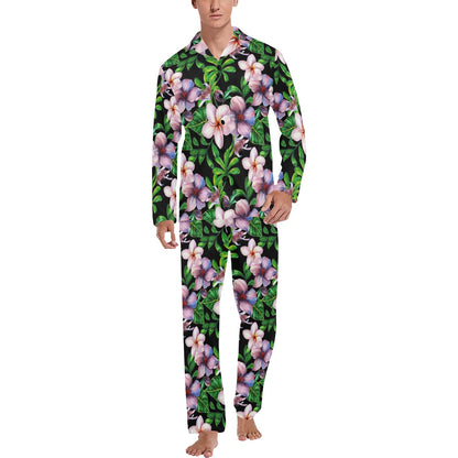 Plumeria Pattern Print Design PM01 Men's Long Pajama Set