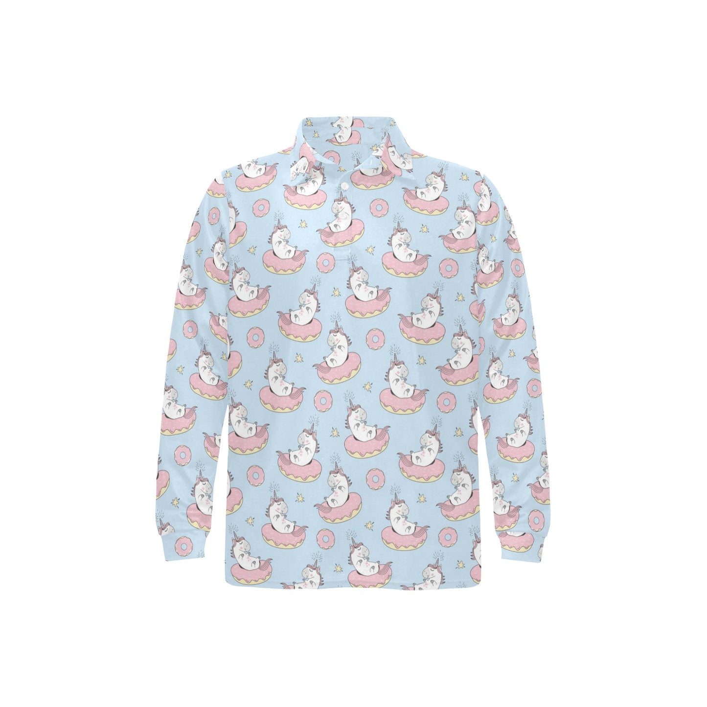 Unicorn Print Design LKS303 Long Sleeve Polo Shirt For Men's