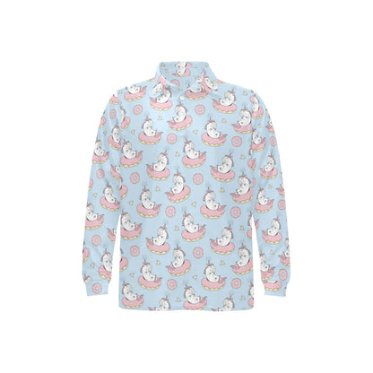 Unicorn Print Design LKS303 Long Sleeve Polo Shirt For Men's