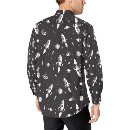 Space Rocket Print Design LKS303 Men's Long Sleeve Dress Shirt