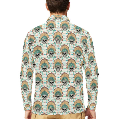 Boho Pattern Print Design 04 Long Sleeve Polo Shirt For Men's