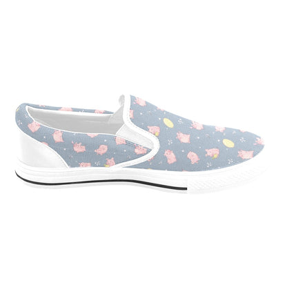 Pig Print Design LKS405 White Slip Ons Canvas Women's Shoes