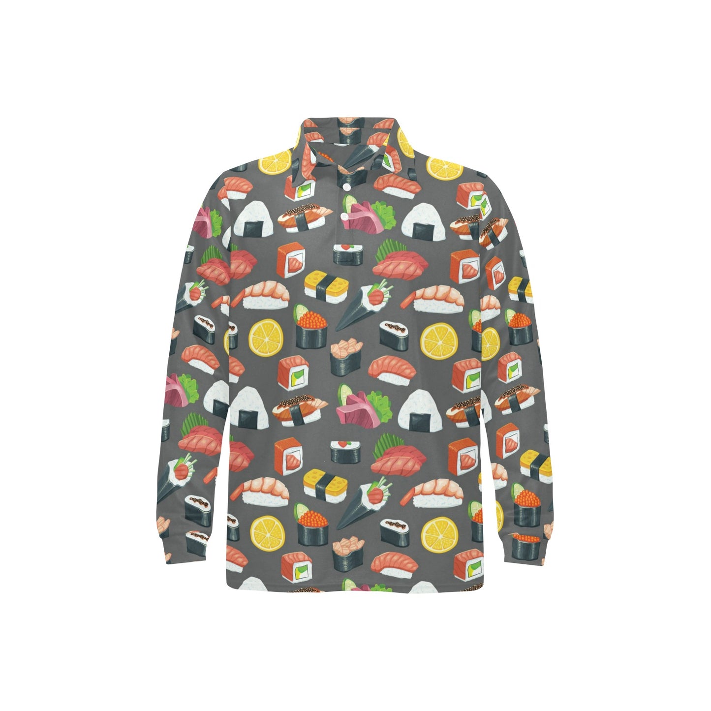 Sushi Print Design LKS302 Long Sleeve Polo Shirt For Men's