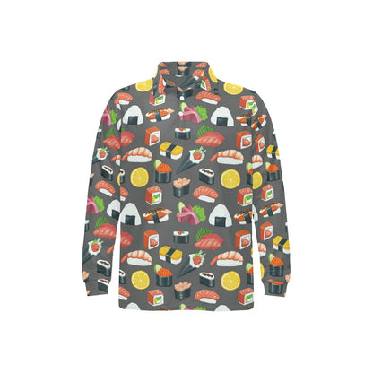 Sushi Print Design LKS302 Long Sleeve Polo Shirt For Men's