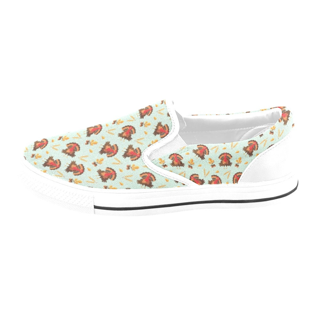 Thanksgiving Print Design LKS309 White Slip Ons Canvas Women's Shoes