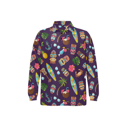 Hawaiian Themed Pattern Print Design H024 Long Sleeve Polo Shirt For Men's