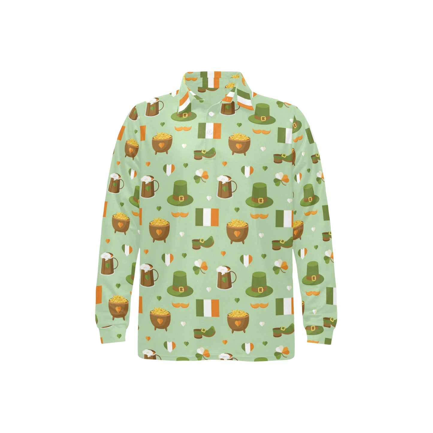 St Patricks Day Print Design LKS302 Long Sleeve Polo Shirt For Men's