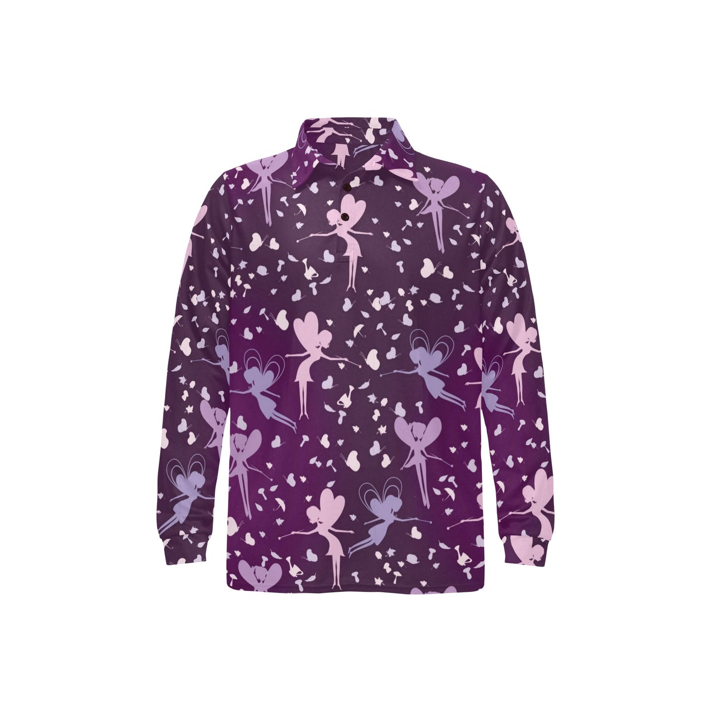 Fairy Pink Print Pattern Long Sleeve Polo Shirt For Men's