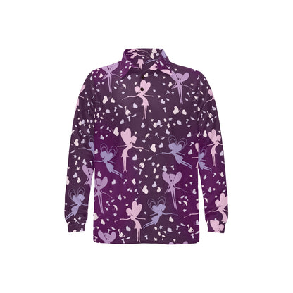 Fairy Pink Print Pattern Long Sleeve Polo Shirt For Men's