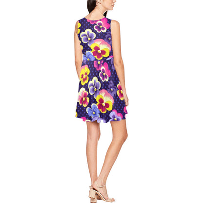 Pansy Pattern Print Design PS04 Sleeveless Dress