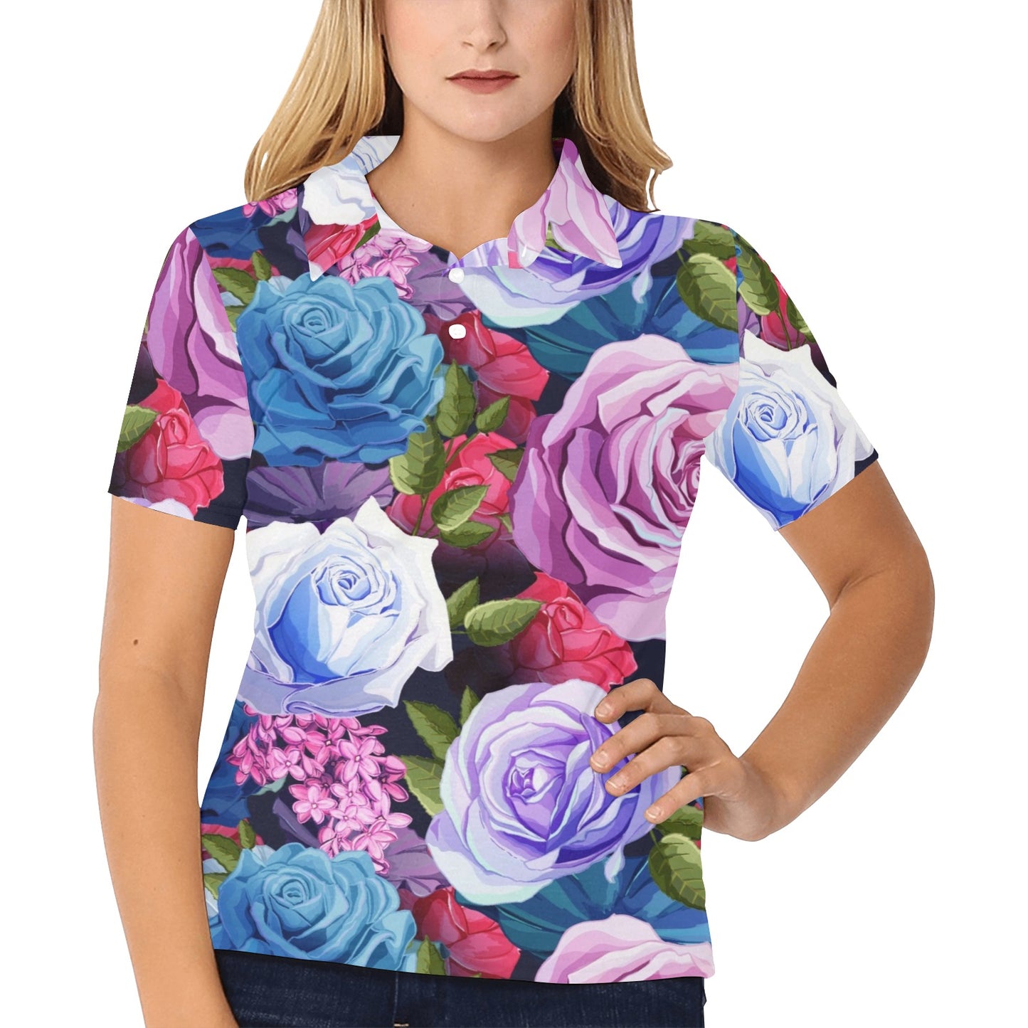 Rose Pattern Print Design RO09 Women's Polo Shirt