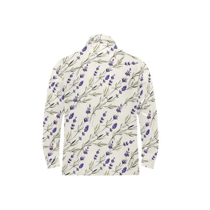 Lavender Pattern Print Design 01 Long Sleeve Polo Shirt For Men's