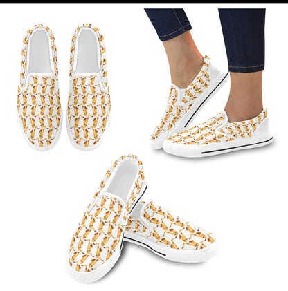 Saxophone Print Design LKS404 White Slip Ons Canvas Women's Shoes