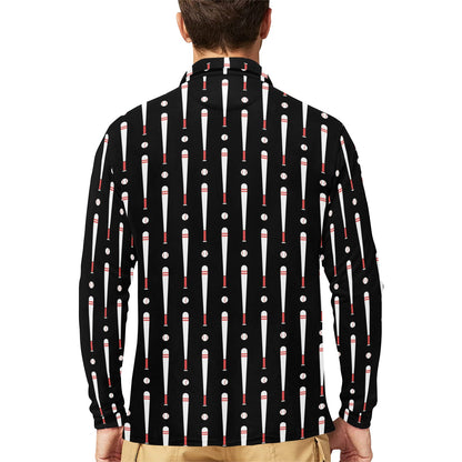 Baseball Pattern Print Design 03 Long Sleeve Polo Shirt For Men's