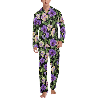 Lisianthus Pattern Print Design LT02 Men's Long Pajama Set
