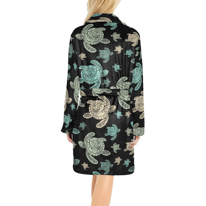Sea Turtle Stamp Pattern Women's Fleece Robe