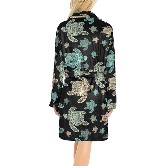 Sea Turtle Stamp Pattern Women's Fleece Robe