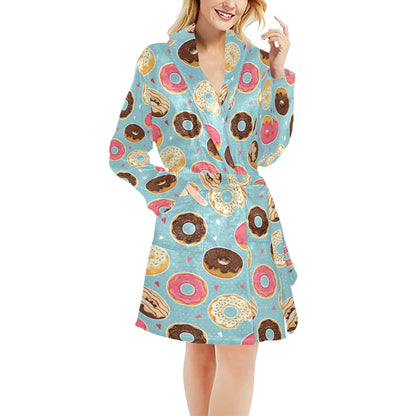Donut Pattern Print Design DN04 Women's Fleece Robe