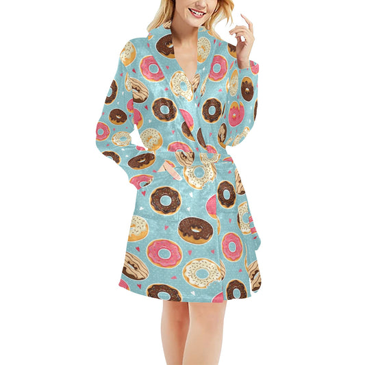 Donut Pattern Print Design DN04 Women's Fleece Robe