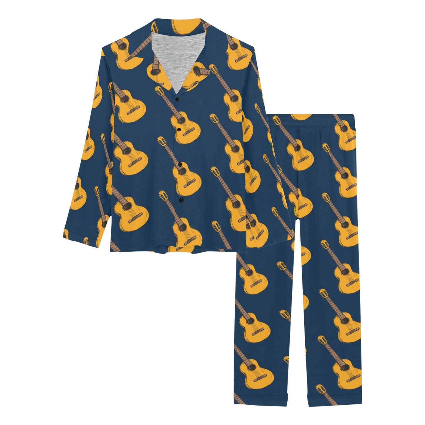 Acoustic Guitar Pattern Print Design 04 Women's Long Pajama Set