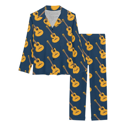 Acoustic Guitar Pattern Print Design 04 Women's Long Pajama Set