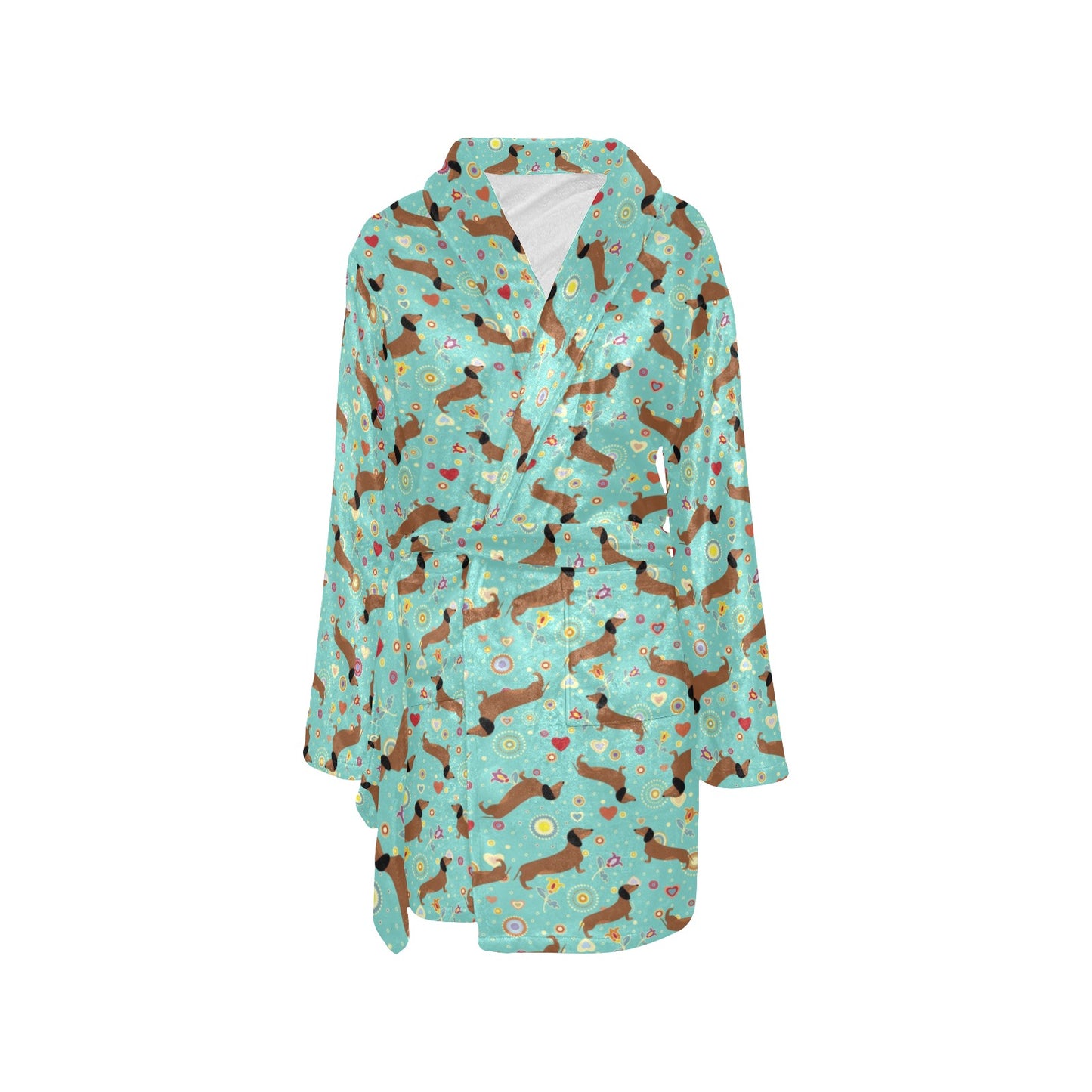 Dachshund with Floral Print Pattern Women's Fleece Robe