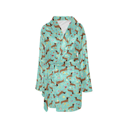 Dachshund with Floral Print Pattern Women's Fleece Robe