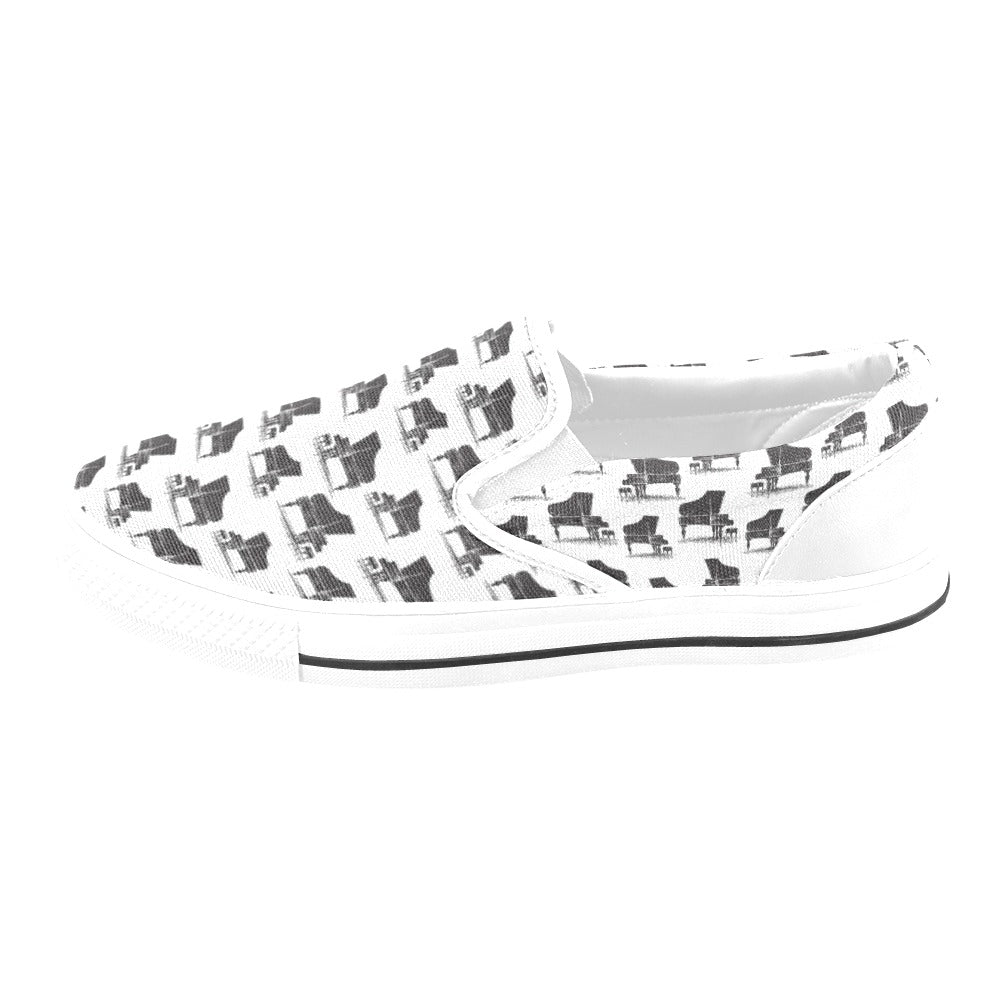 Piano Print Design LKS401 White Slip Ons Canvas Women's Shoes