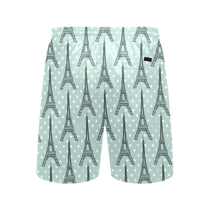 Eiffel Tower Polka Dot Print Men's Swim Trunks Beach Shorts