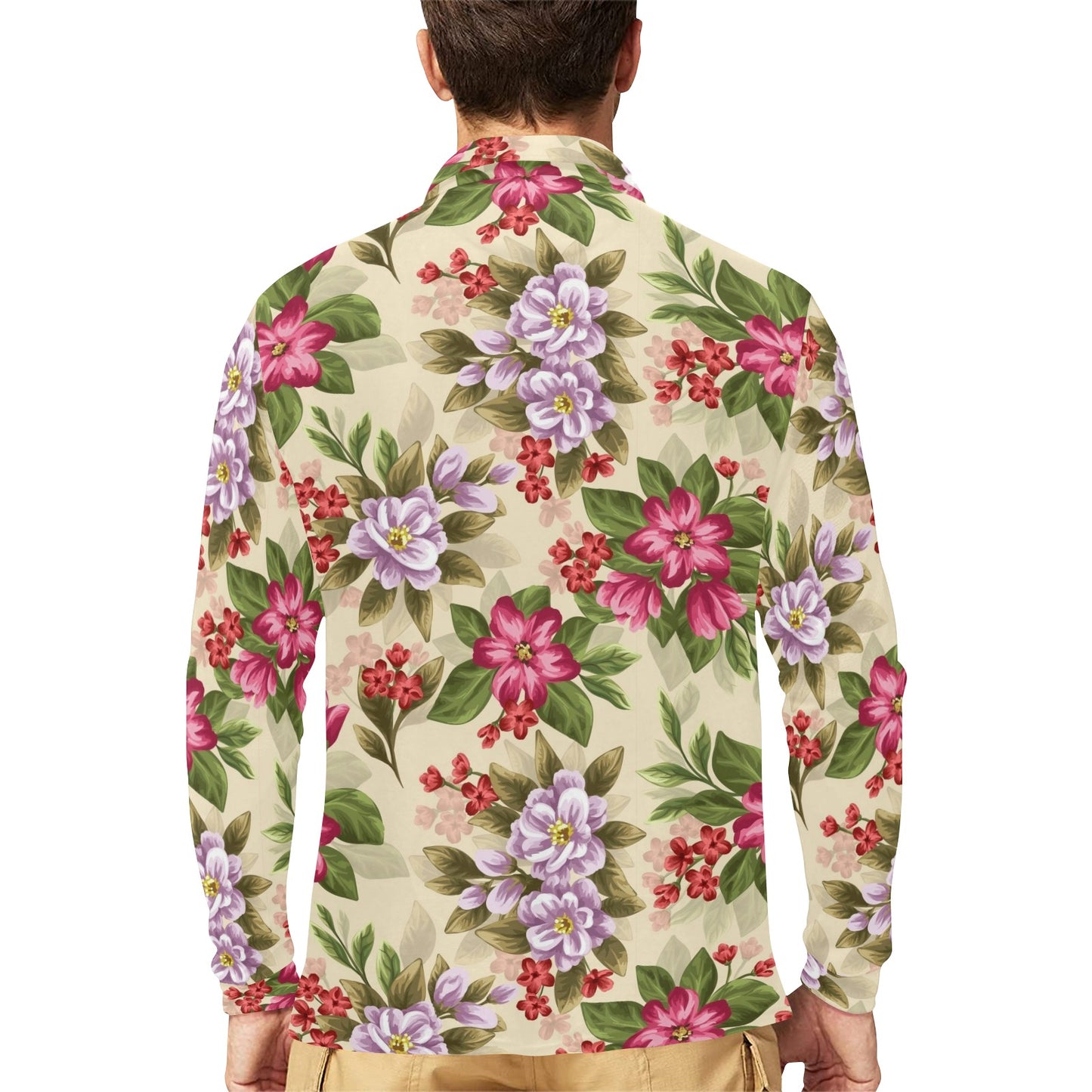 Summer Floral Pattern Print Design SF08 Long Sleeve Polo Shirt For Men's