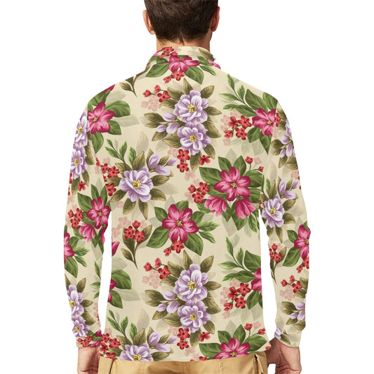 Summer Floral Pattern Print Design SF08 Long Sleeve Polo Shirt For Men's