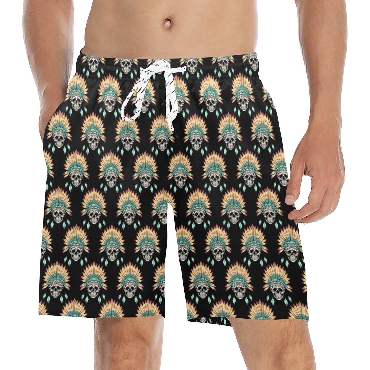 American indian Skull Pattern Men's Swim Trunks Beach Shorts