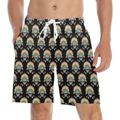 American indian Skull Pattern Men's Swim Trunks Beach Shorts