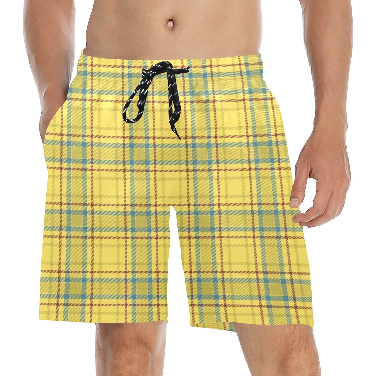 Tartan Yellow Print Design LKS301 Men's Swim Trunks Beach Shorts