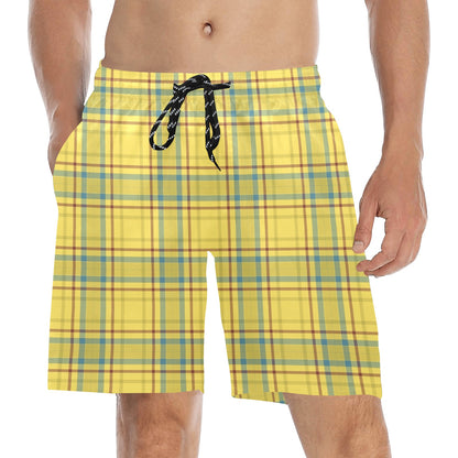 Tartan Yellow Print Design LKS301 Men's Swim Trunks Beach Shorts